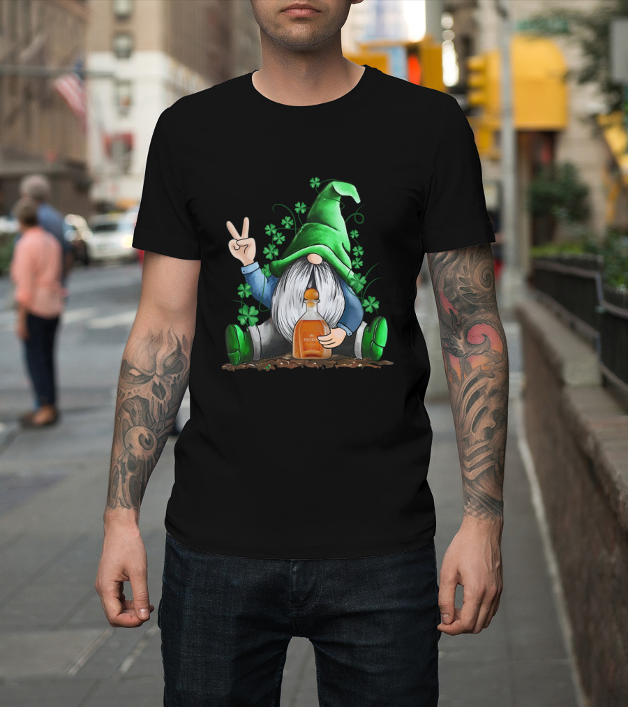 Patron Bottle Hug By Irish Gnome With Shamrocks For St Patrick's Day T-Shirt