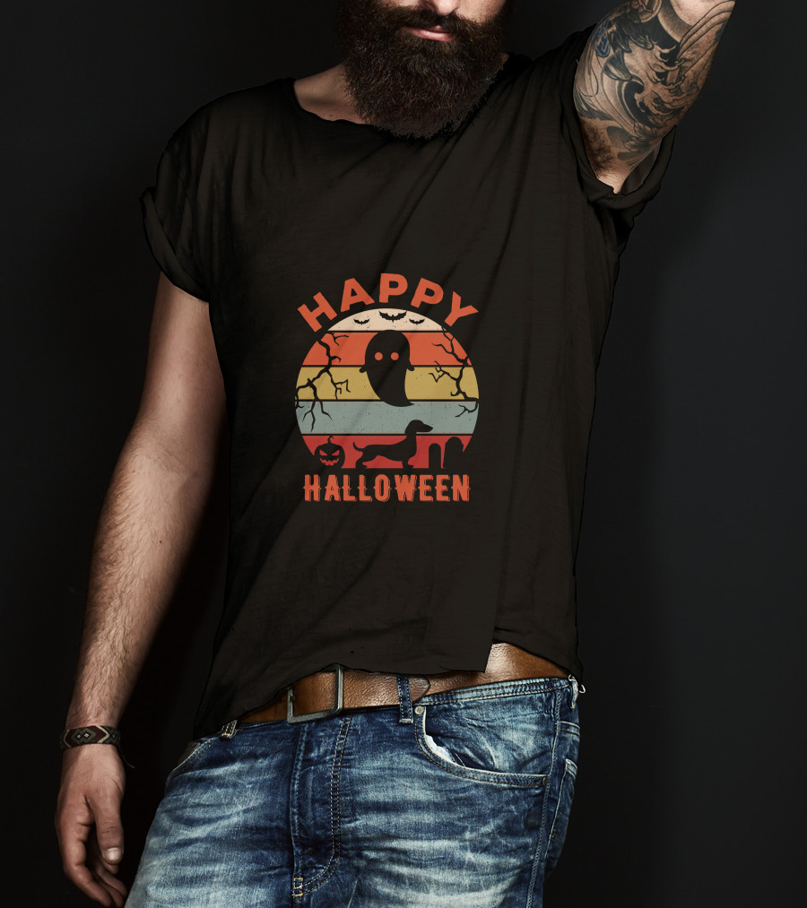 Happy Halloween Dachshund Ghost Pumpkin T-Shirt