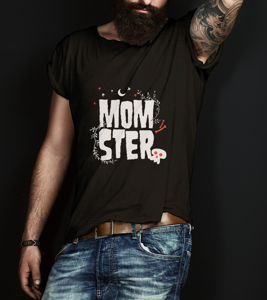 MOMSTER Halloween Mother Monster With Skull Moon And Stars T-Shirt