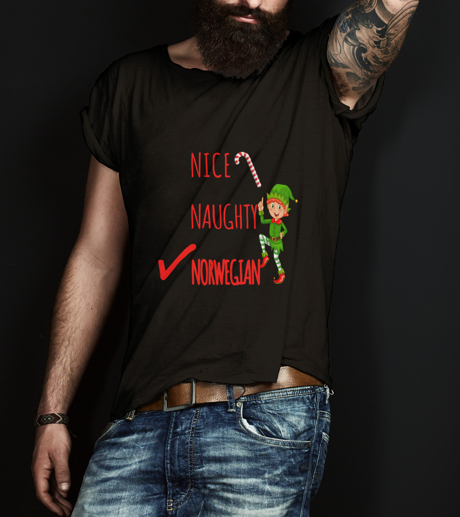 Nice Naughty Norwegian Elf Christmas Checklist T-Shirt