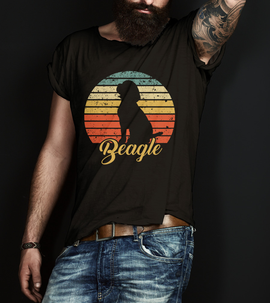 Vintage Beagle Silhouette With Retro Sunset Stripes T-Shirt