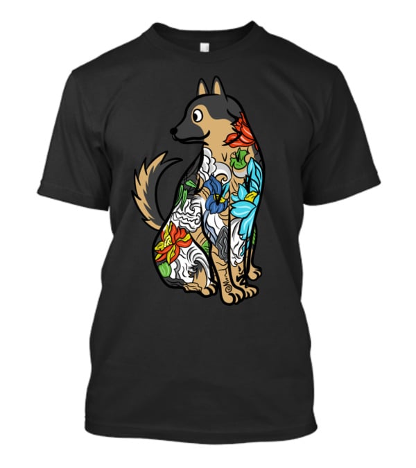 German Shepherd Vibrant Floral Tattoo T-Shirt