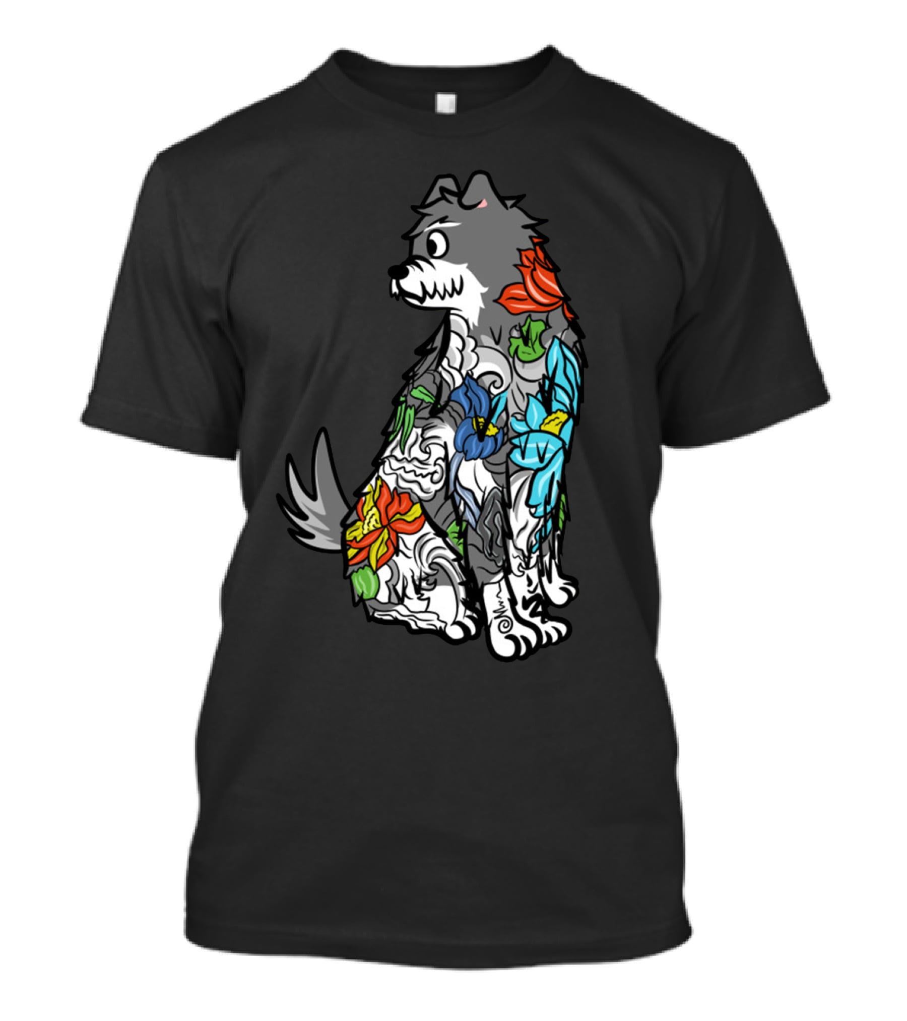 Schnauzer Colorful Floral Tattoo T-Shirt