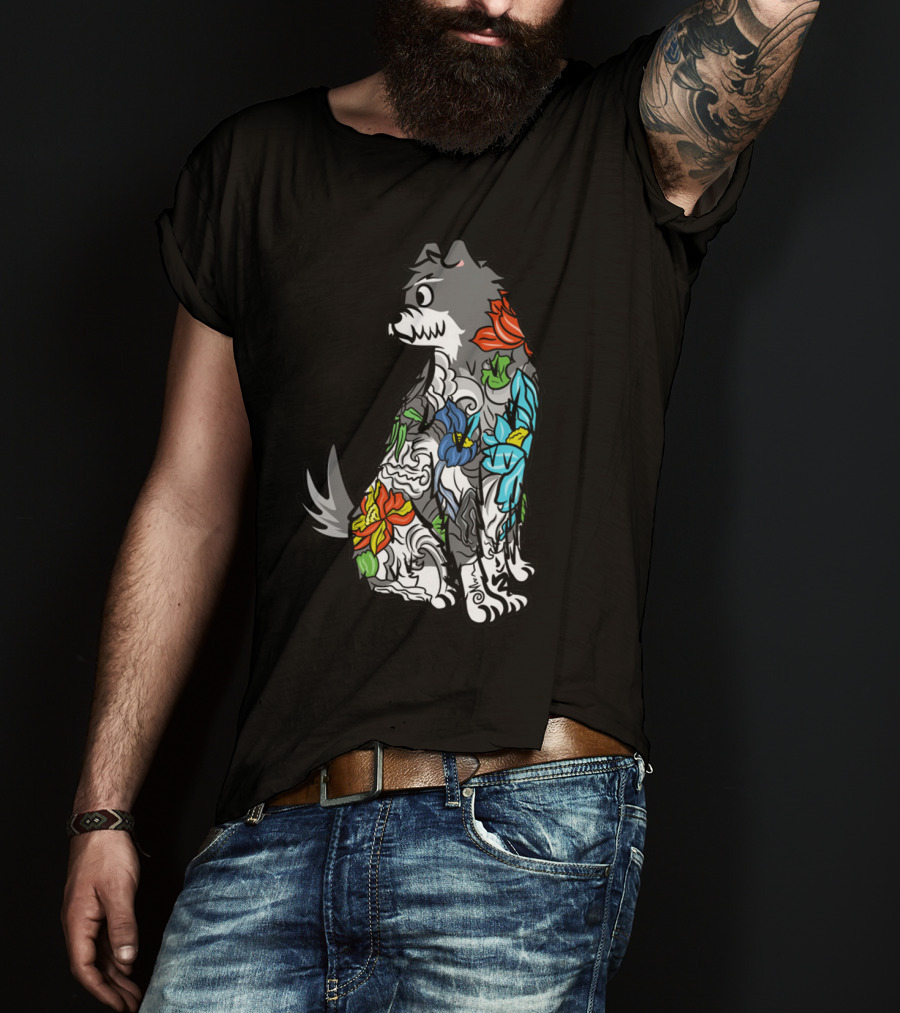 Schnauzer Colorful Floral Tattoo T-Shirt