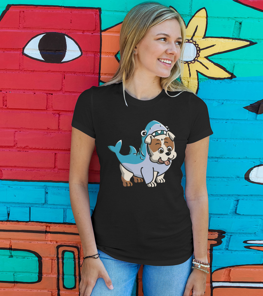 Bulldog Shark Fun Costume Cartoon T-Shirt