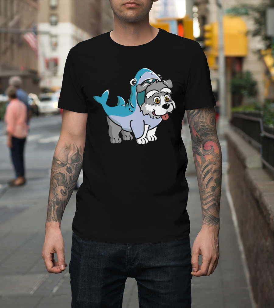 Schnauzer In Shark Costume Playful Cartoon Mashup T-Shirt