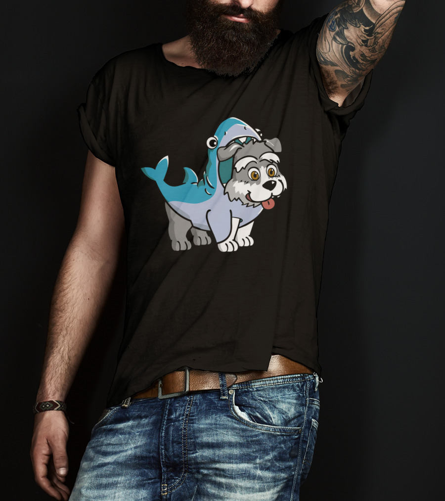 Schnauzer In Shark Costume Playful Cartoon Mashup T-Shirt
