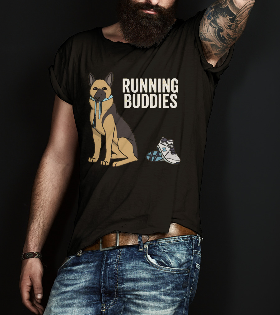 German Shepherd Running Buddies With Shoes And Collar T-Shirt