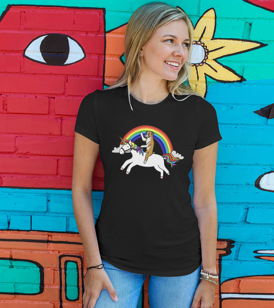 Boxer Dog Riding Unicorn T-Shirt