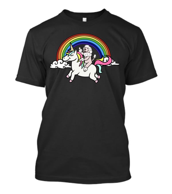 Poodle Riding Unicorn Under Rainbow Clouds T-Shirt