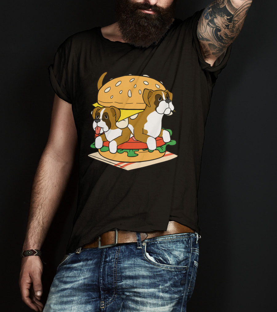 Boxer Dogs Stacked In Cheeseburger Delight T-Shirt