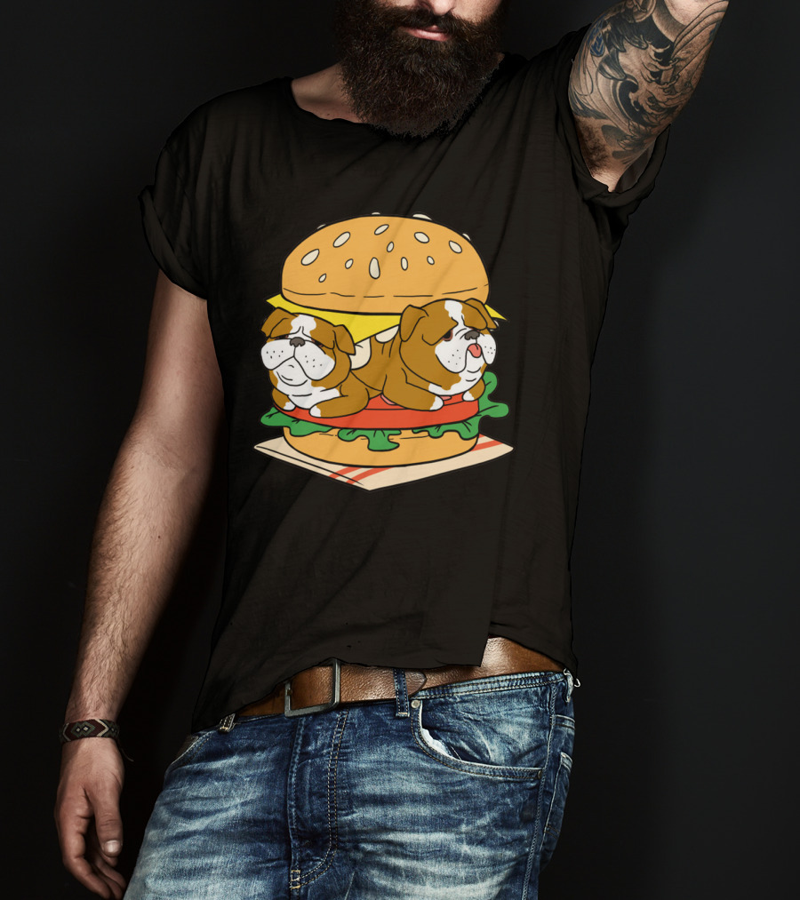 Bulldog Cheeseburger Cute Pet Sandwich Funny Food T-Shirt