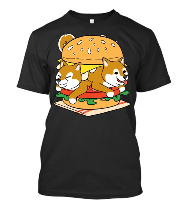 Shiba Inu Hamburger Parody With Cute Dog Duo Inside Cheeseburger Bun T-Shirt