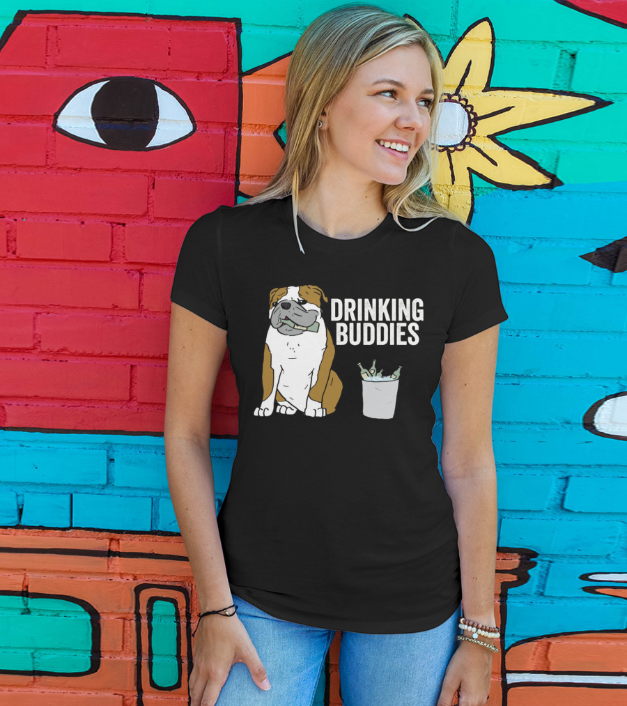 Bulldog Drinking Buddies With Ice Bucket And Bottles T-Shirt