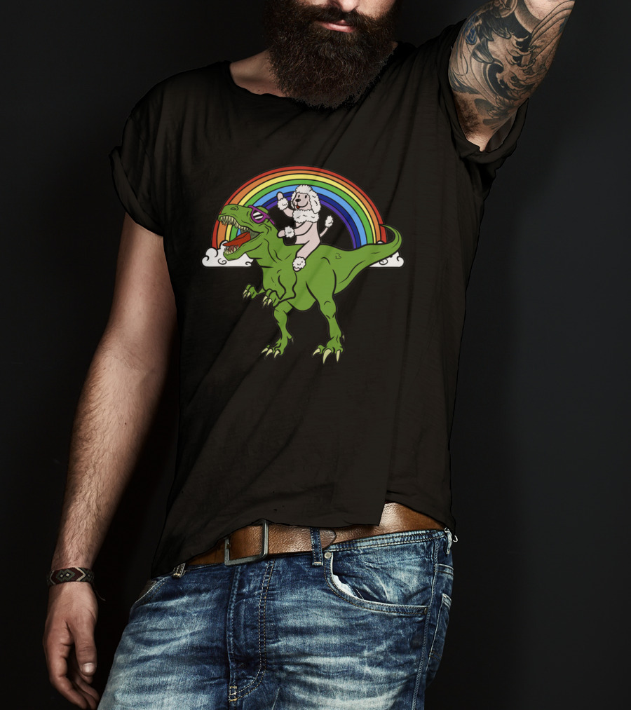 Poodle Riding Dinosaur T-Shirt