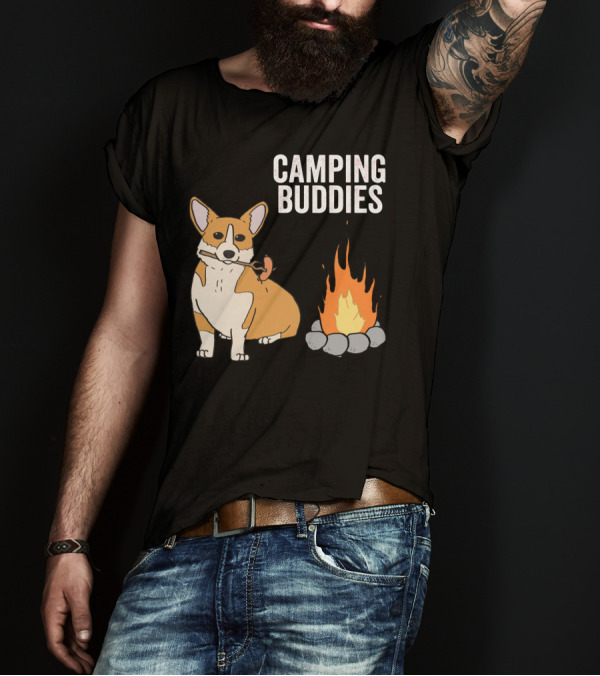 Corgi Roasting Marshmallow By Campfire - Camping Buddies Adventure T-Shirt