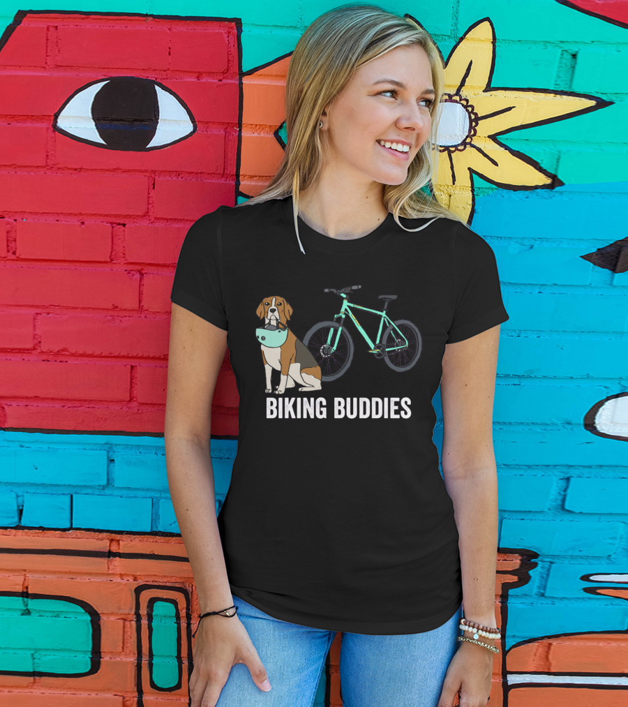 Beagle Biking Buddies With Teal Bicycle T-Shirt