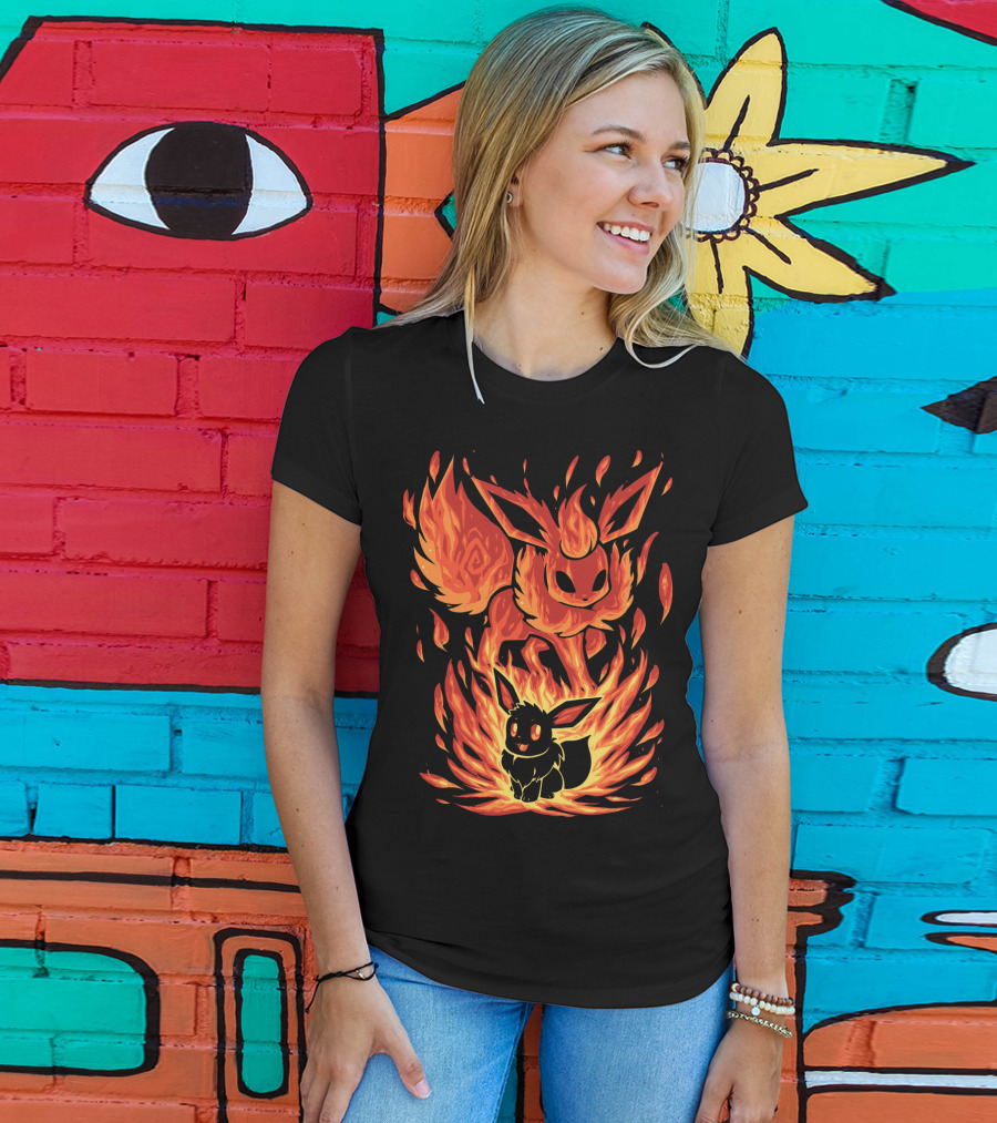 Eevee To Flareon Evolution Fire Transformation Pokemon T-Shirt
