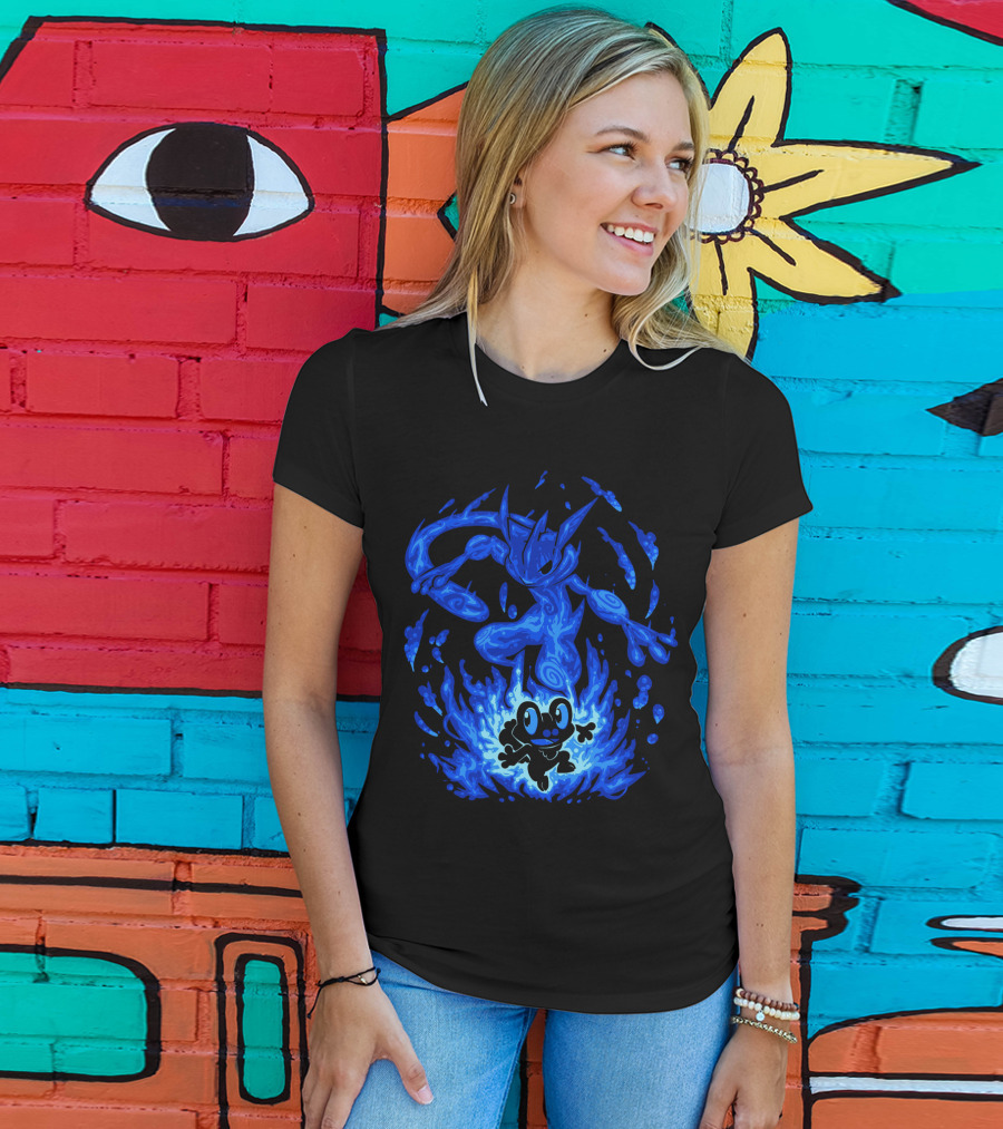 Evolution Pokemon Greninja Froakie Blue Flames T-Shirt