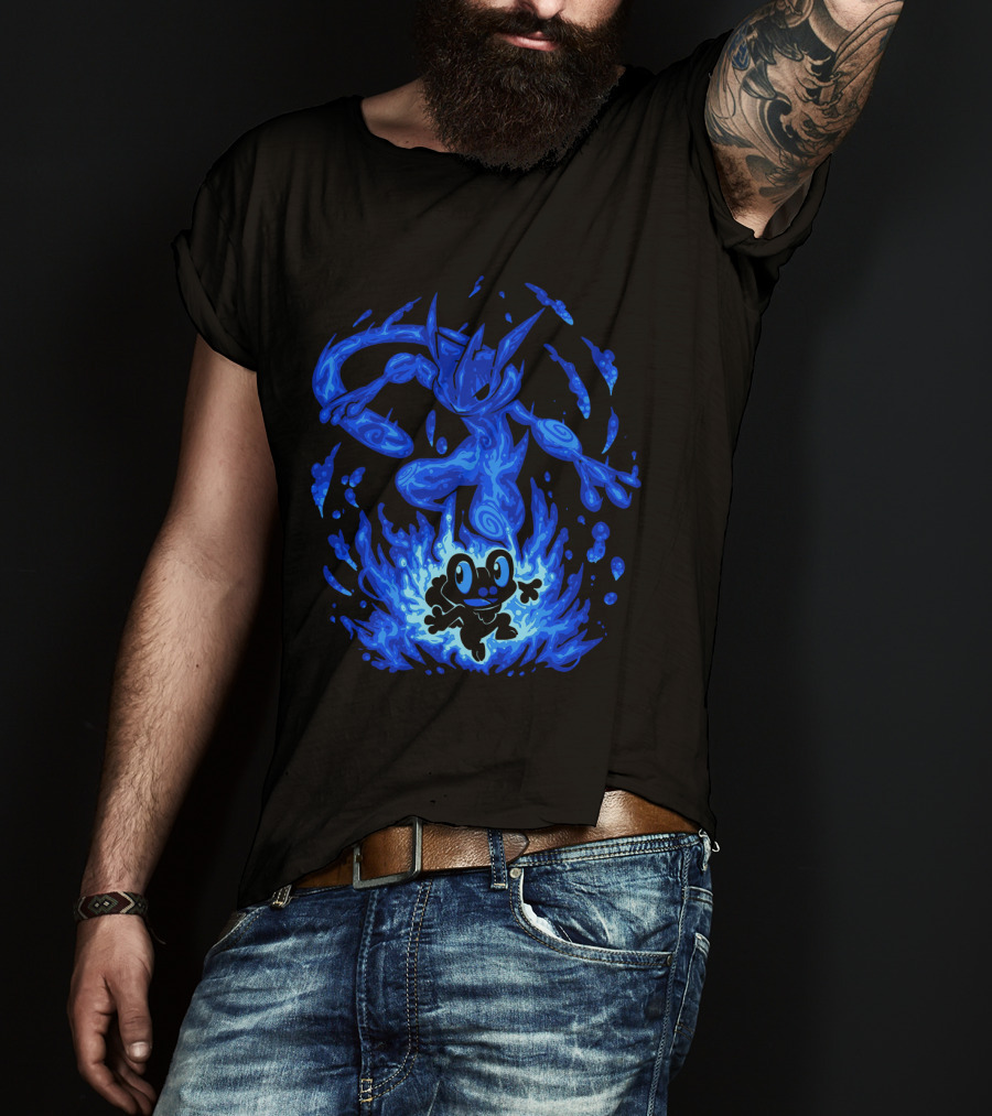 Evolution Pokemon Greninja Froakie Blue Flames T-Shirt