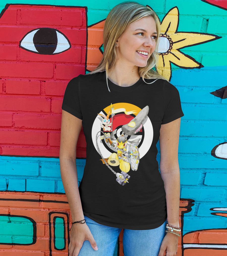 Pokemon Mawile Victini Fusion X Brigitte Crossover Battle Pose T-Shirt