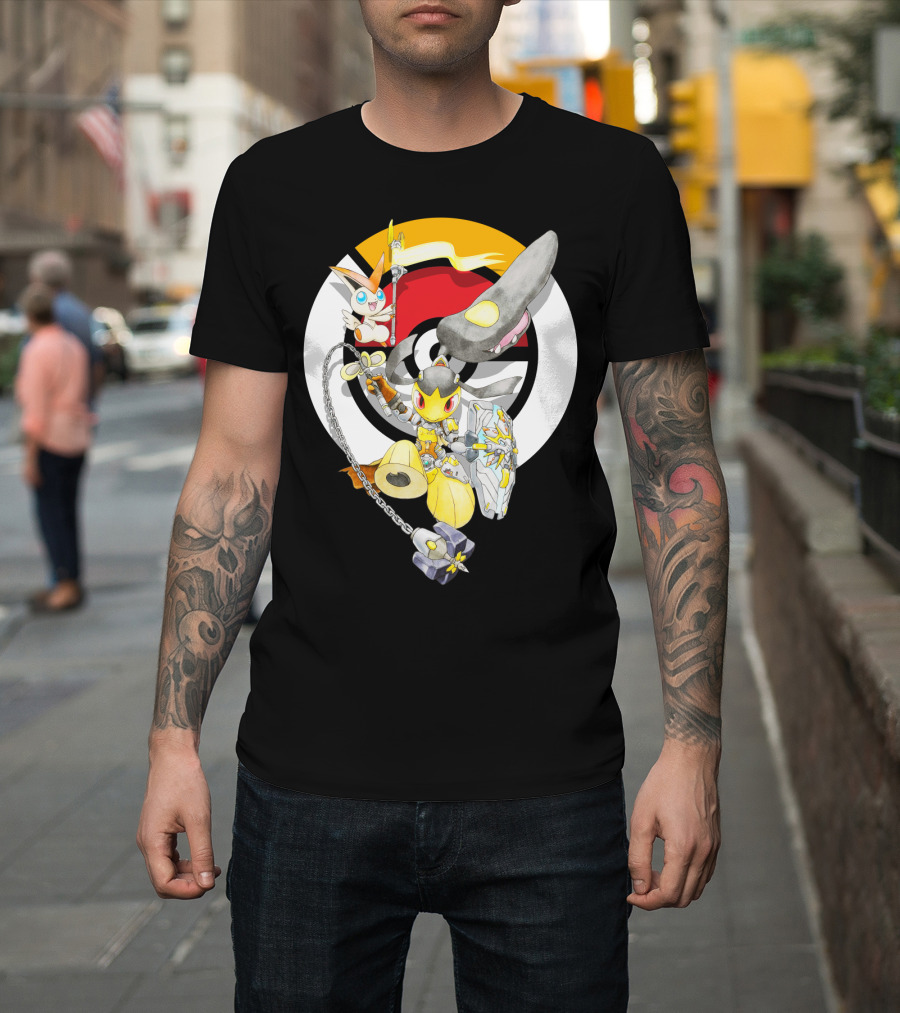 Pokemon Mawile Victini Fusion X Brigitte Crossover Battle Pose T-Shirt