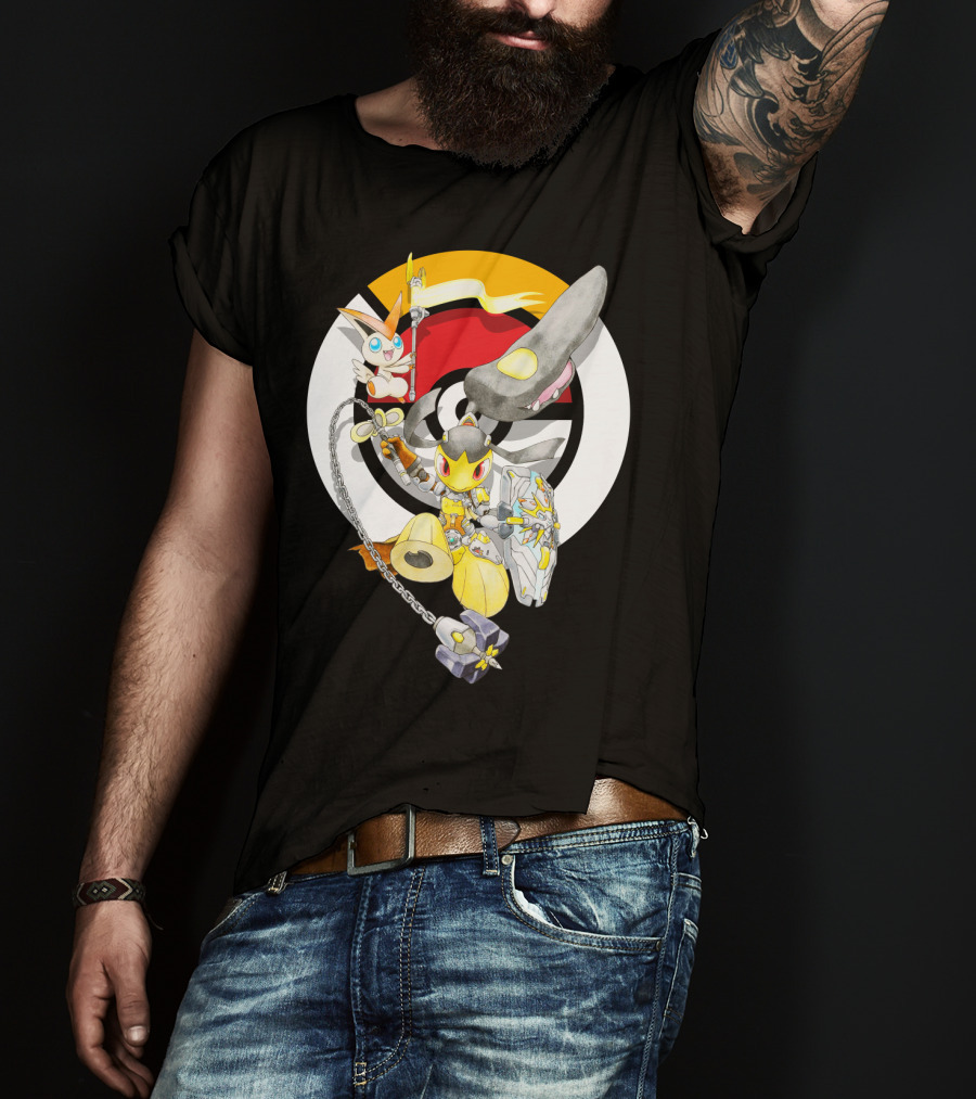 Pokemon Mawile Victini Fusion X Brigitte Crossover Battle Pose T-Shirt