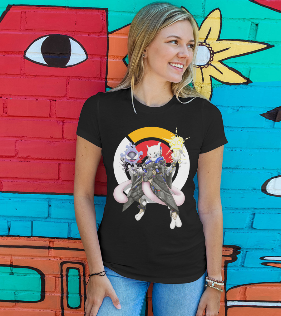 Pokemon Mewtwo X Moira Crossover With Overwatch Symbols And Gastly IN T-Shirt