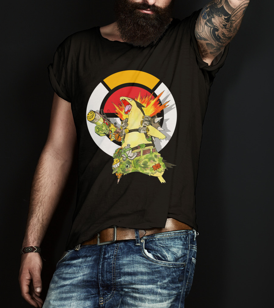 Pokemon Typhlosion Junkrat Crossover Symbol Background T-Shirt