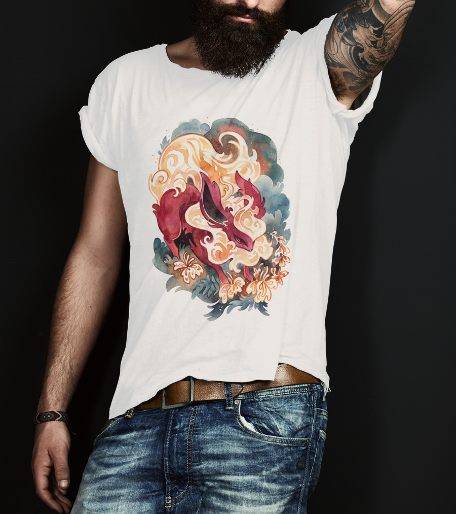 Watercolor Pokemon Flareon Smoke And Flames T-Shirt