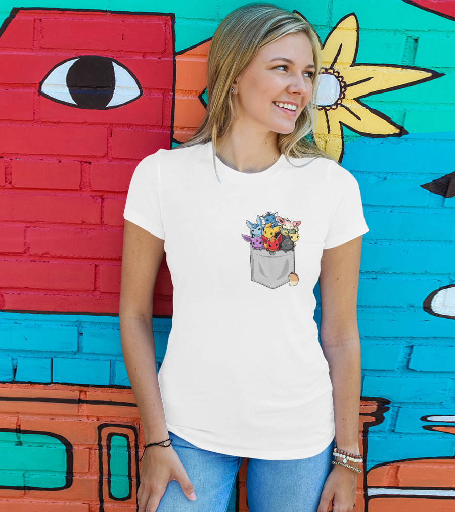 Eeveelution Pokemon Pocket Cute Character Collection T-Shirt