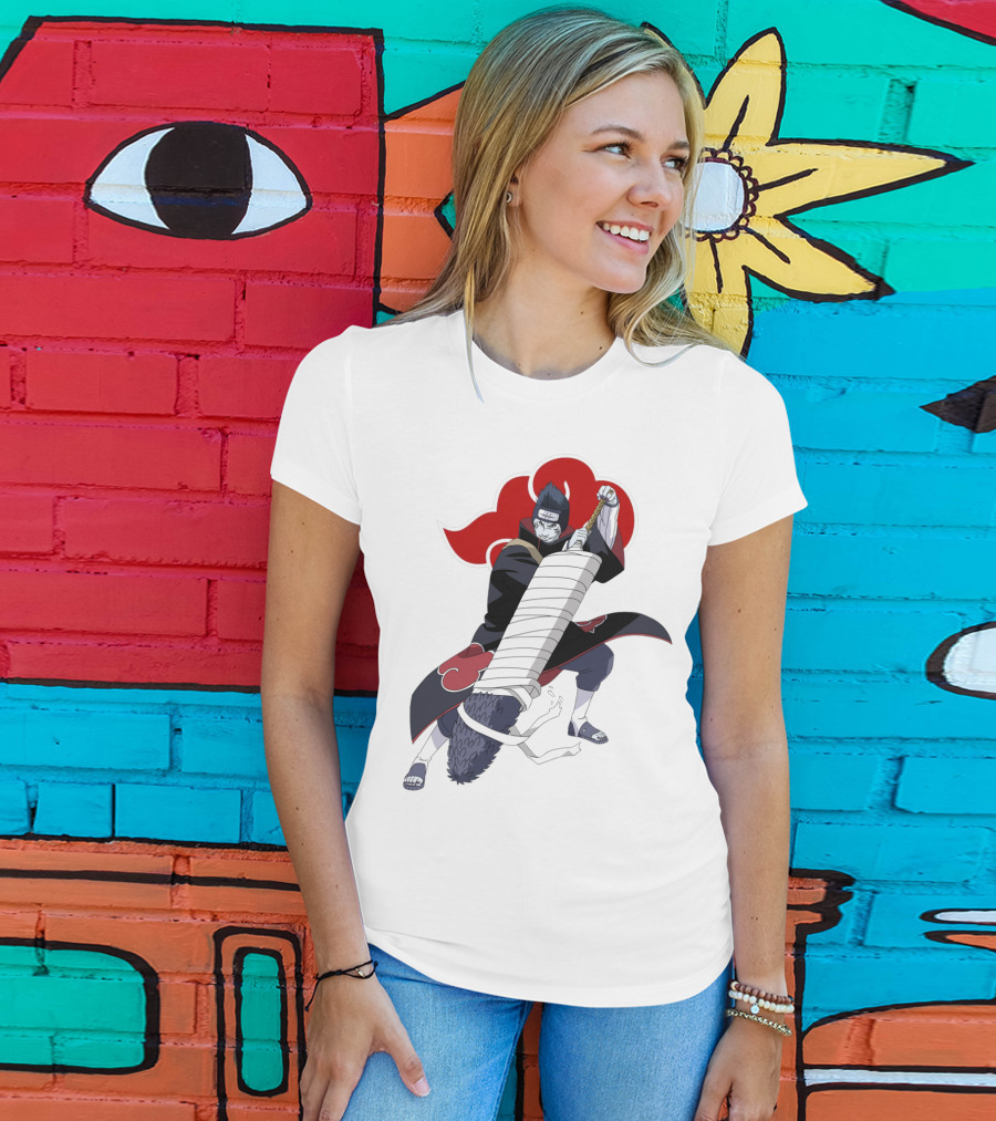 Kisame Hoshigaki Akatsuki Member Wielding Samehada With Red Cloud T-Shirt