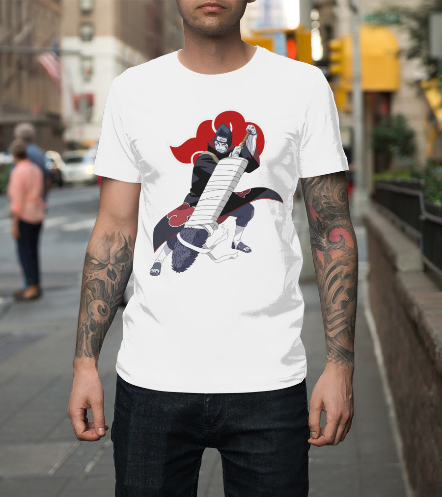 Kisame Hoshigaki Akatsuki Member Wielding Samehada With Red Cloud T-Shirt