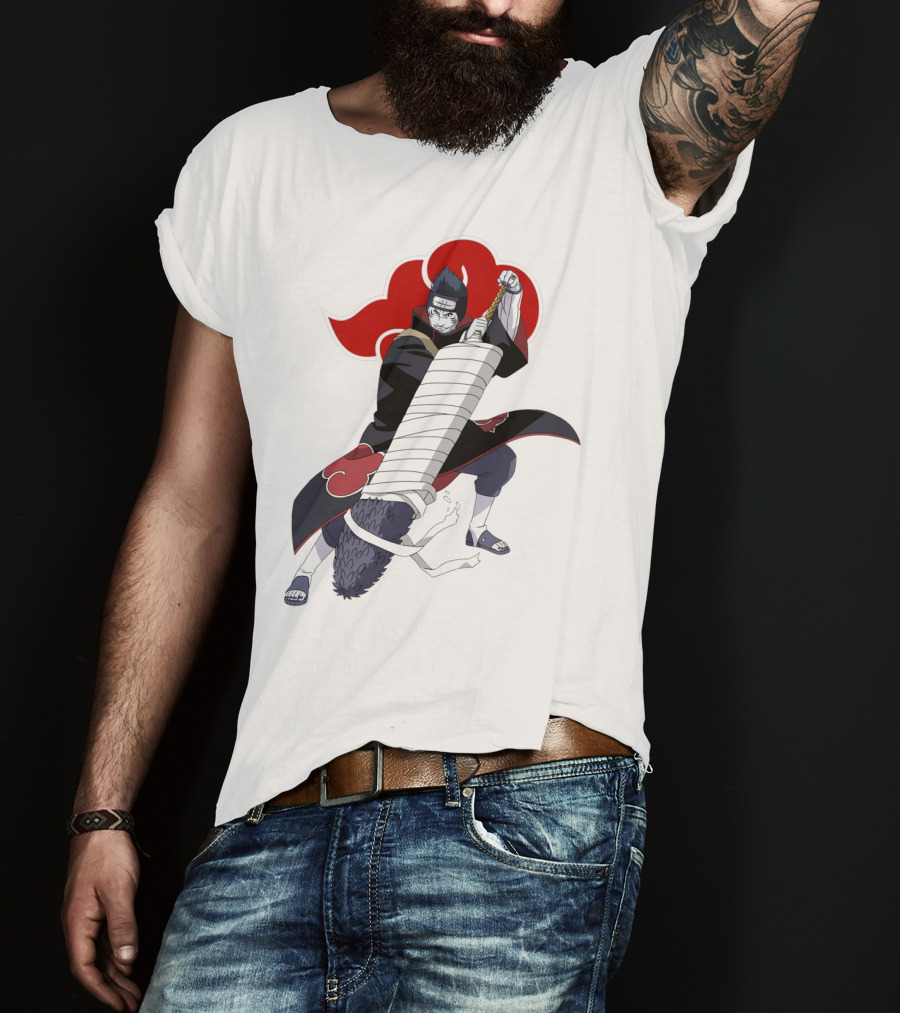 Kisame Hoshigaki Akatsuki Member Wielding Samehada With Red Cloud T-Shirt