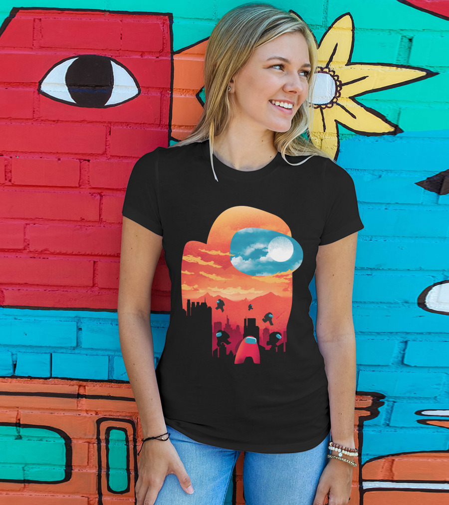 Sunset Among Us Impostors Skyline Scene T-Shirt