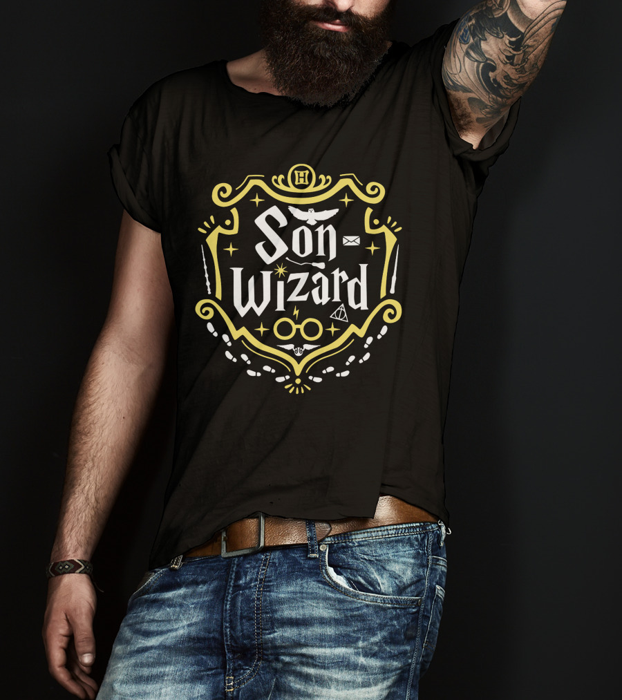 Son Wizard H Glasses Owl Letter Lightning Stars T-Shirt