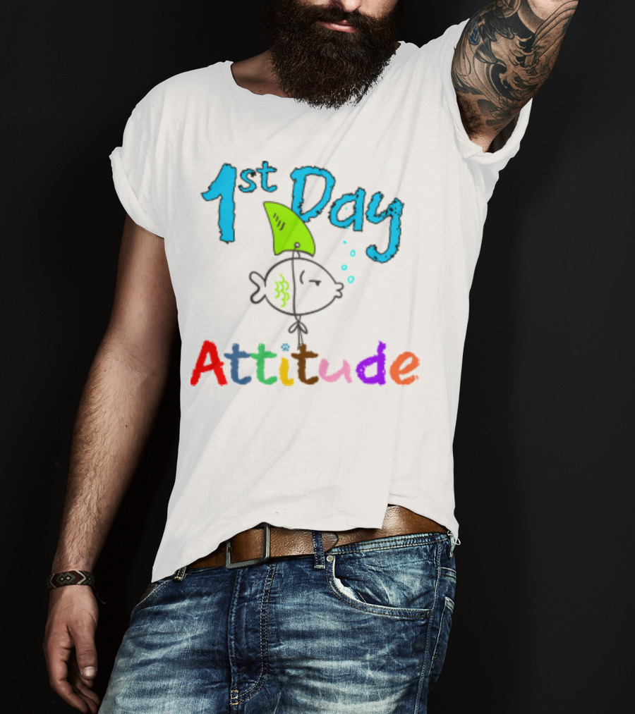 1st Day Attitude With Cartoon Fish T-Shirt