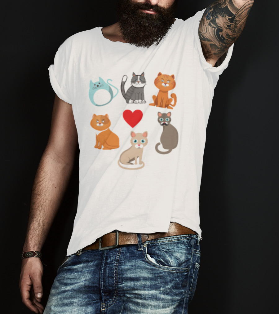 Nice Kitty Love Adorable Cats And Heart T-Shirt
