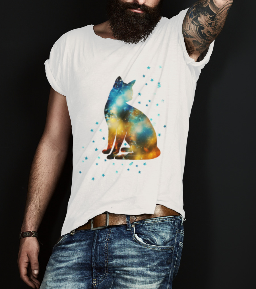 Galaxy Kitty Celestial Cat With Cosmic Stars T-Shirt