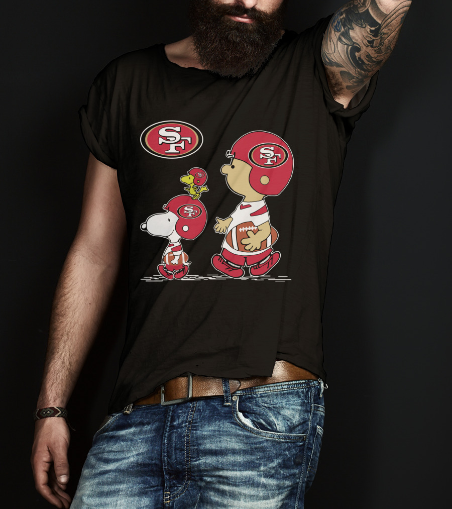 Christmas Peanuts Cute Football San Francisco 49ers Snoopy Woodstock Helmet Charlie Brown T-Shirt