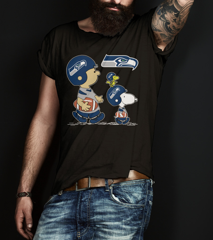 Christmas Peanuts Cute Football Seahawks Snoopy Woodstock T-Shirt