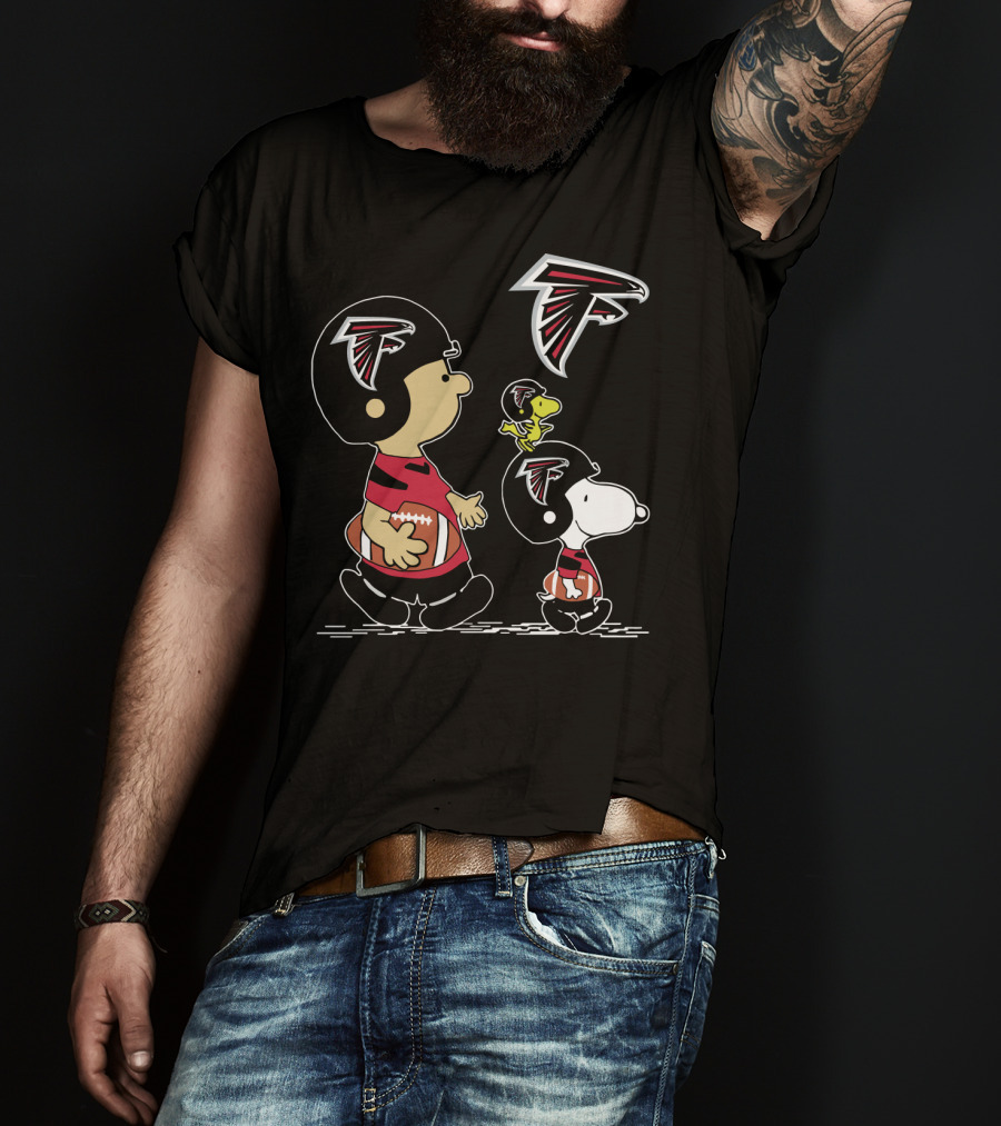Peanuts Christmas Atlanta Falcons Football Charlie Brown Snoopy Woodstock T-Shirt