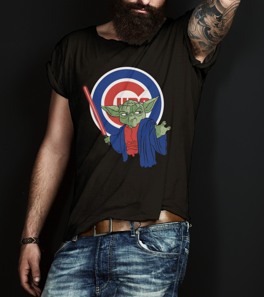 Cubs Yoda With Lightsaber And Chicago Cubs T-Shirt