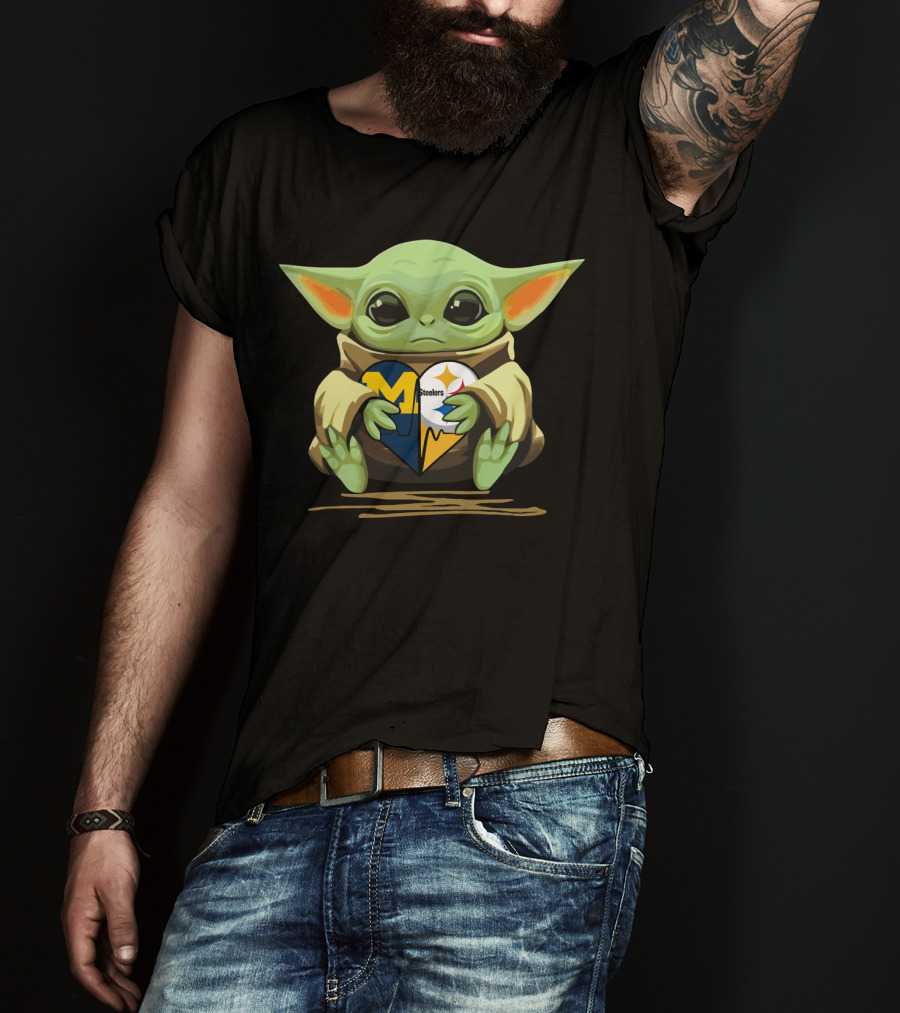 Baby Yoda Heart Steelers Wolverines Love T-Shirt