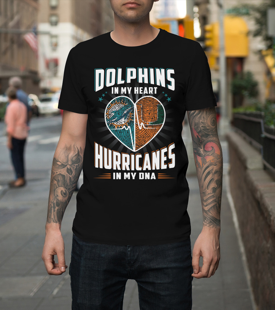 Dolphins In My Heart Hurricanes In My Dna Fingerprint Heart Ekg Stars T-Shirt