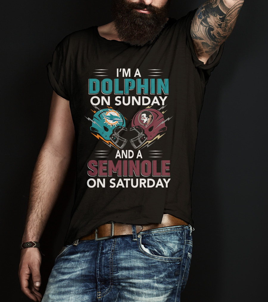 I'm A Dolphin On Sunday And A Seminole On Saturday Football Helmets T-Shirt