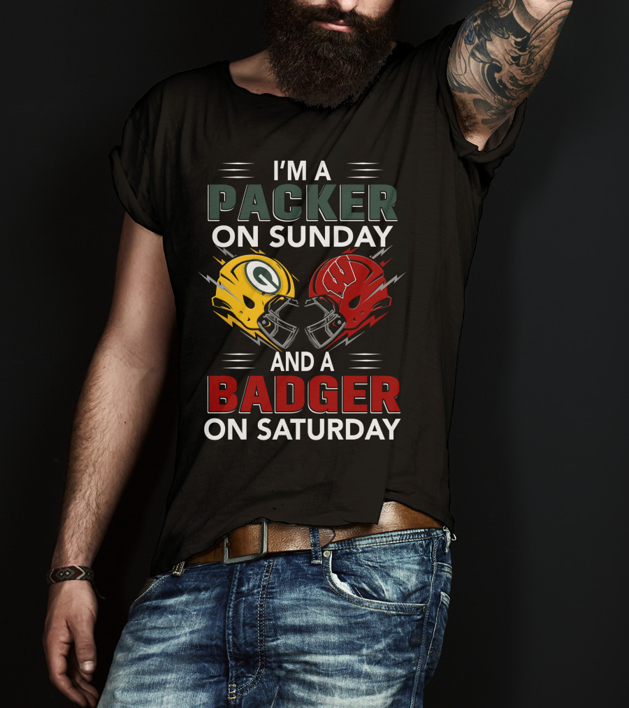 I'm A Packer On Sunday And A Badger On Saturday Football Helmets T-Shirt