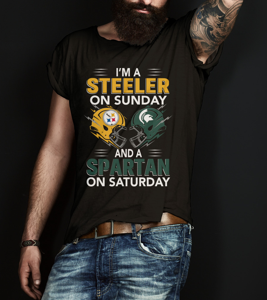 I'm A Steeler On Sunday And A Spartan On Saturday Football Helmets T-Shirt