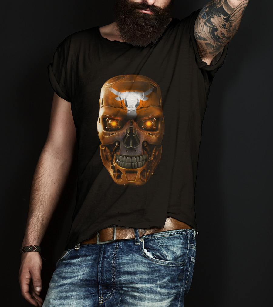Skull With Glowing Eyes And Longhorn T-Shirt