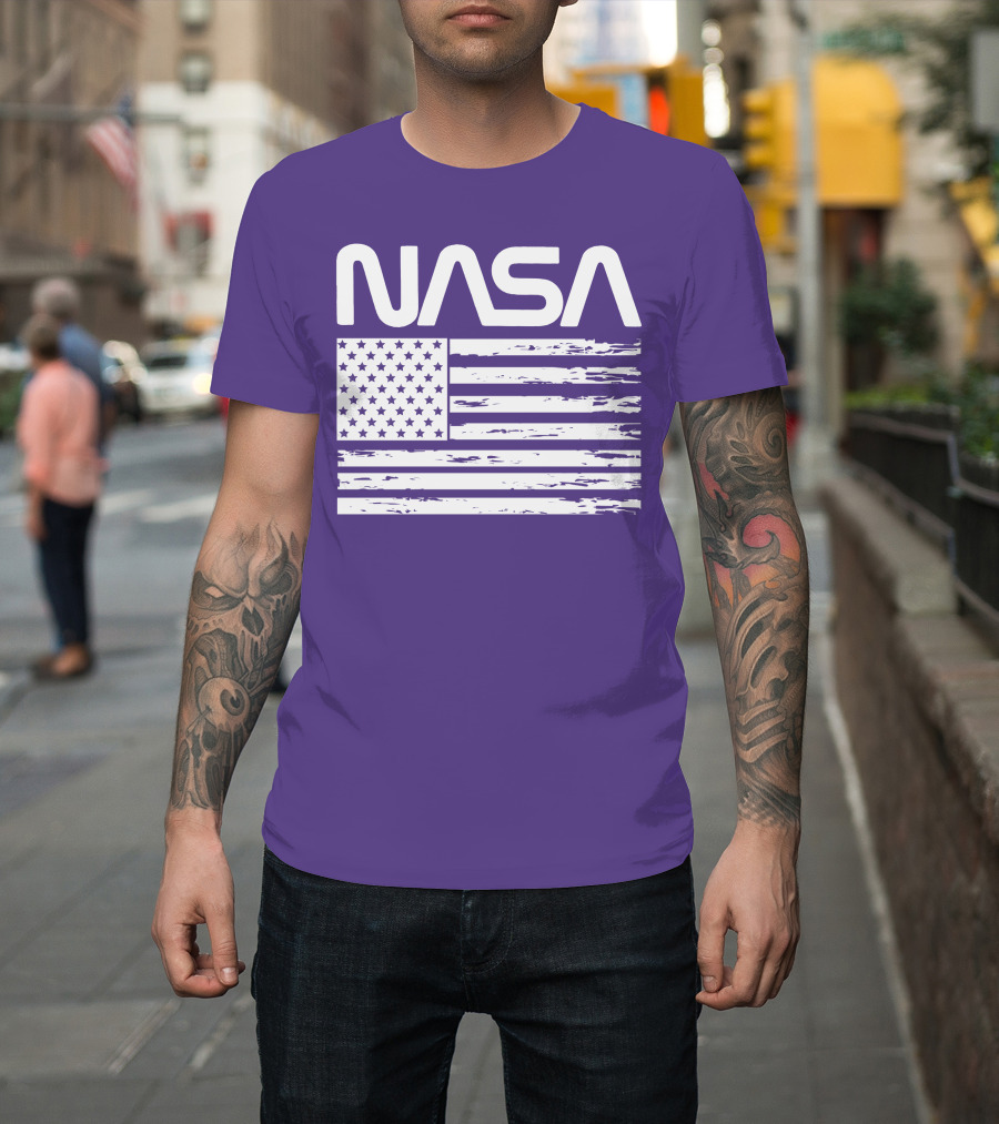 NASA Distressed American Flag Rocketry T-Shirt